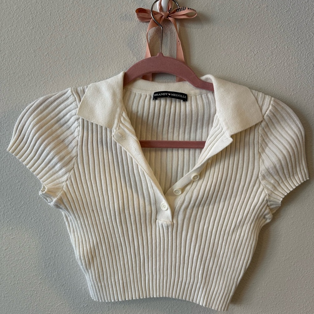 Brandy Melville Cream Ribbed Women's Top